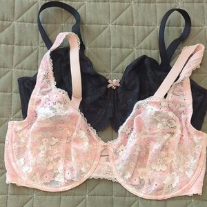 Victoria's Secret Pink and Black Lace Bras with Underwire Support
